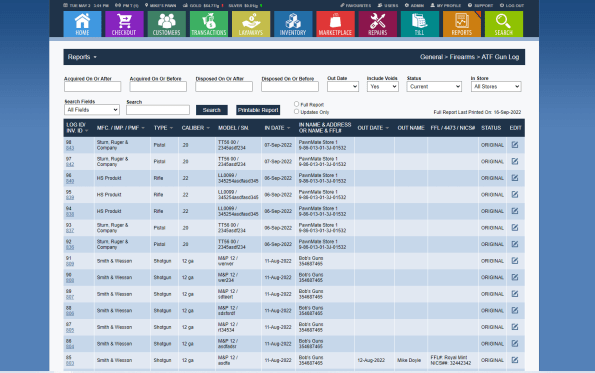 View PawnMate's ATF Gun log in our point of sale software for pawnshops